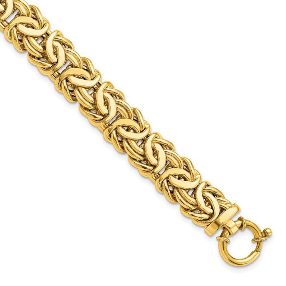 Hollow 12mm Byzantine Chain Bracelet in 14k Yellow Gold, 7.5 Inch